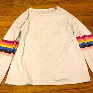 White Long Sleeve with Rainbow Striped Sleeves